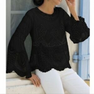 Soft Surroundings Arlette Crochet Lace Bell Sleeve Top Boho